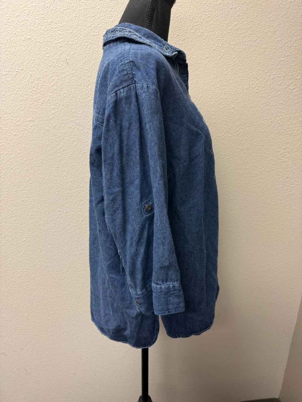 New Direction Denim Embroidered Tunic 1X Boho Western Button Shirt Top - Picture 6 of 10